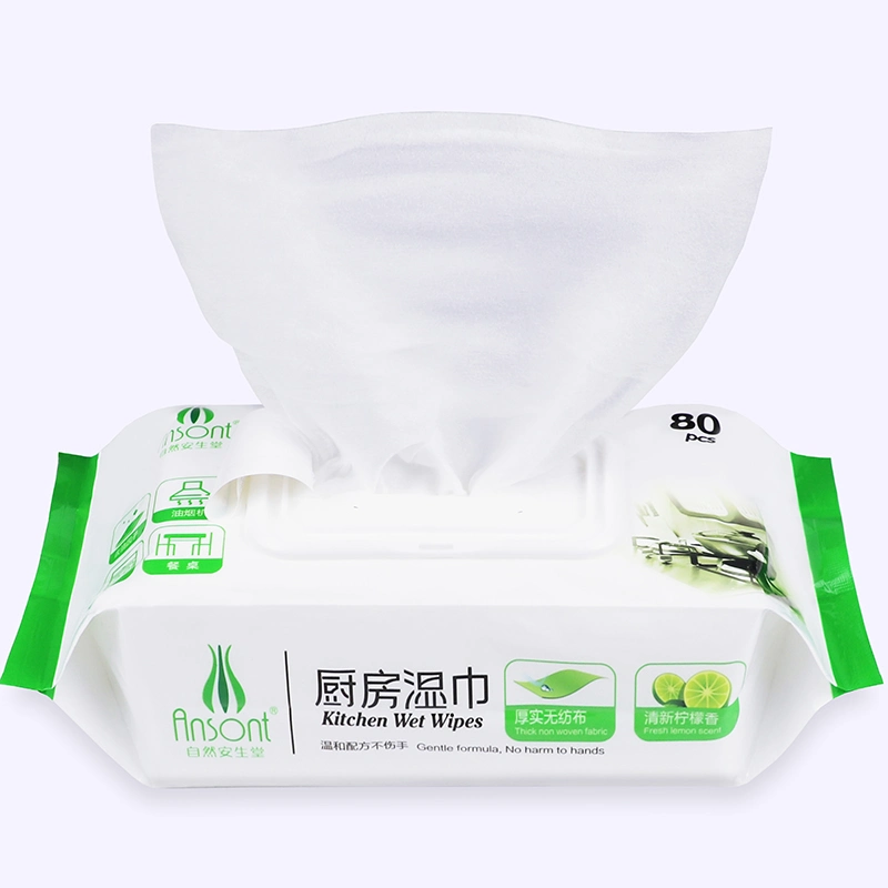 Private Label Newest Design Top Quality Big Size Disposable Reusable Lemon Flavor Kitchen Wet Wipes